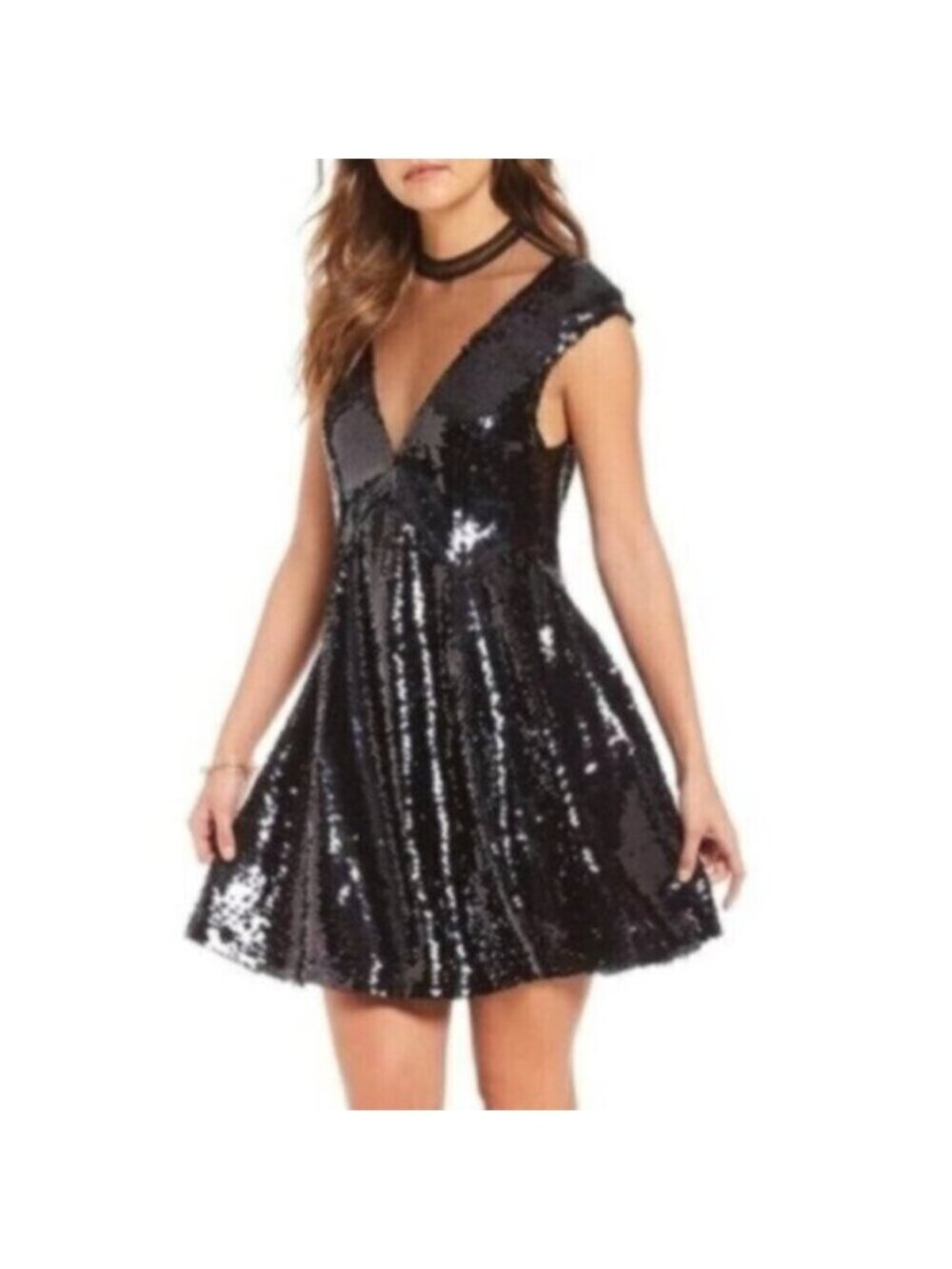 Free People | Dance Till Dawn Black Sequin & Mesh Mini Dress Size XS